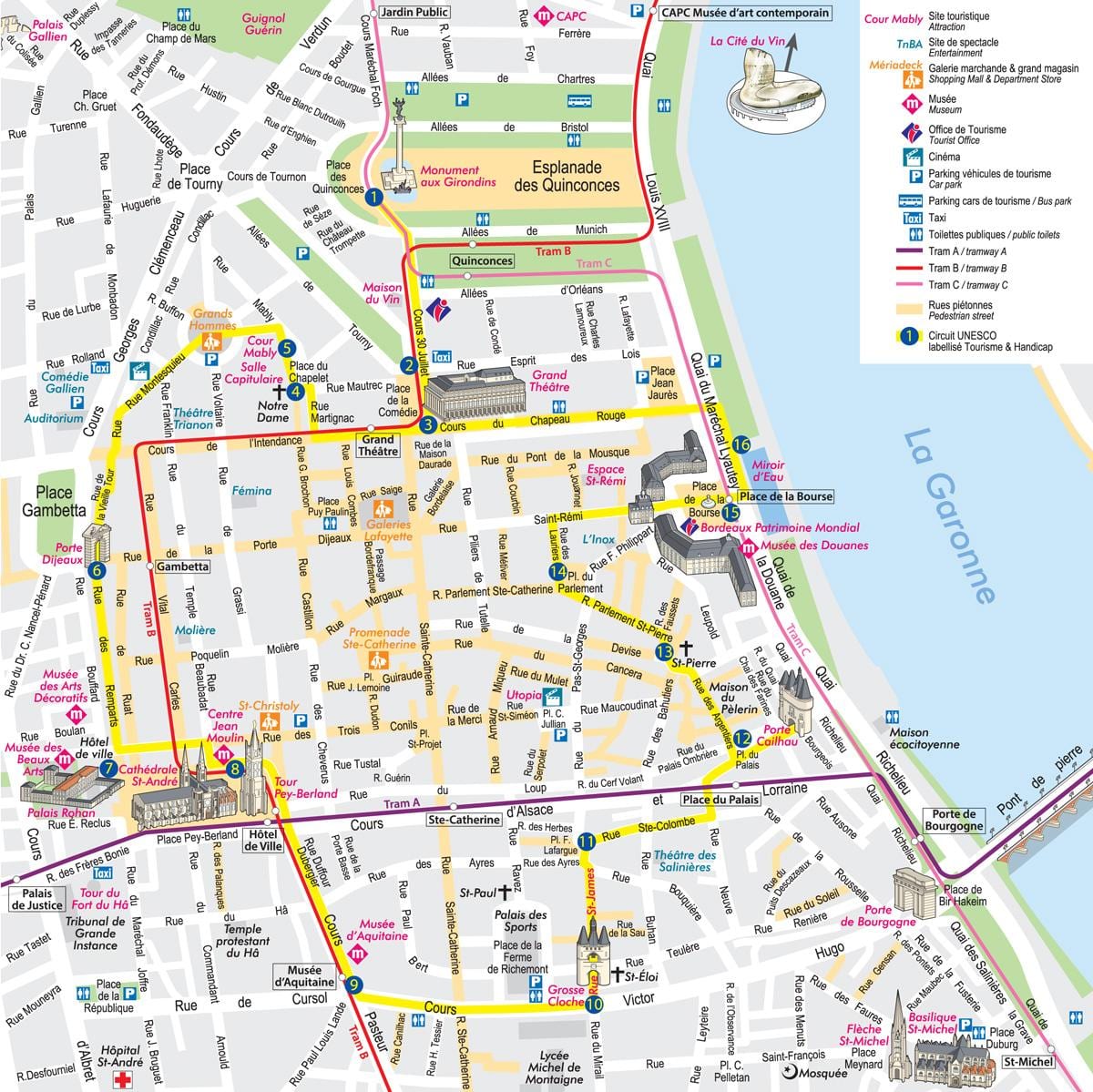 Bordeaux në qendër të qytetit hartë