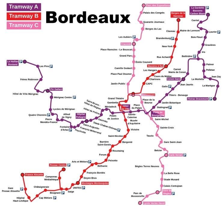 harta e Bordeaux stacioni