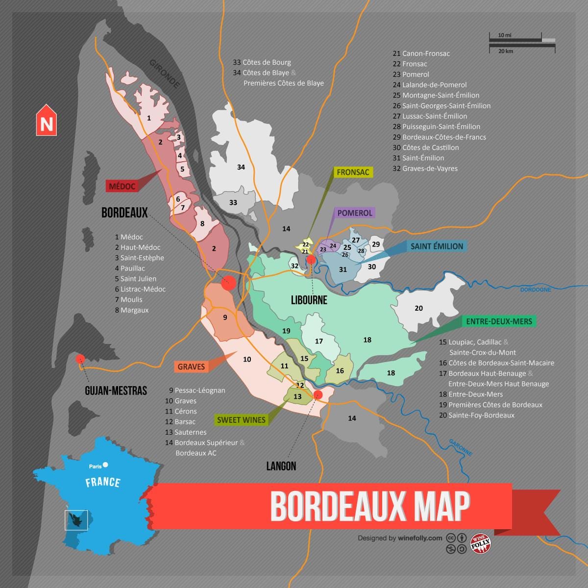 Bordeaux verë vend hartë