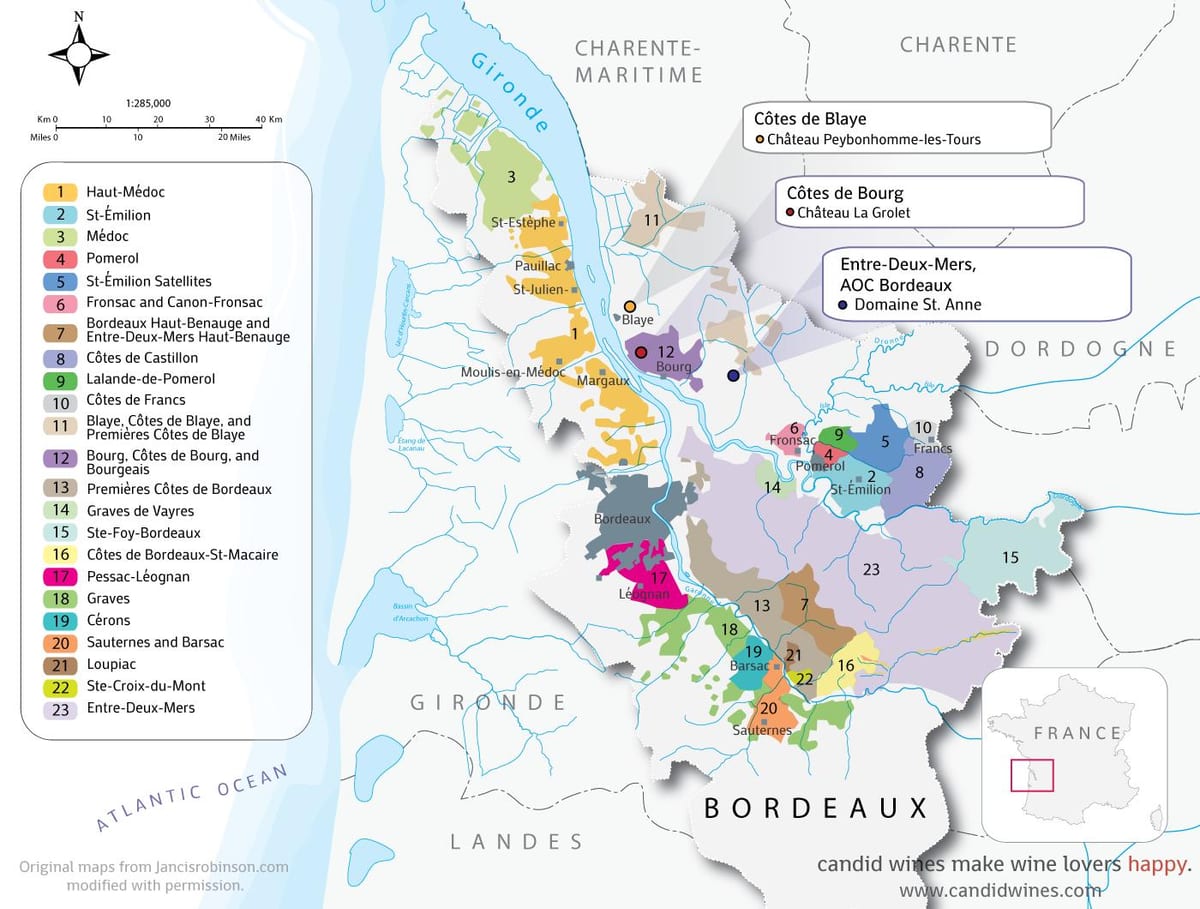 harta e Bordeaux chateaux