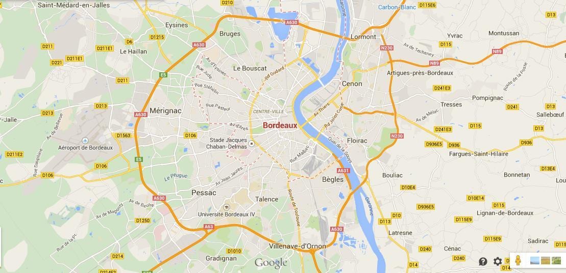 harta Bordeaux zonën francë