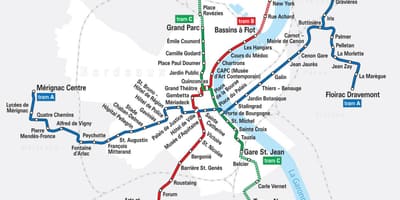Bordeaux tramvaj sistemit hartë
