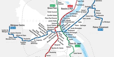 Bordeaux tramvaj rrugë hartë